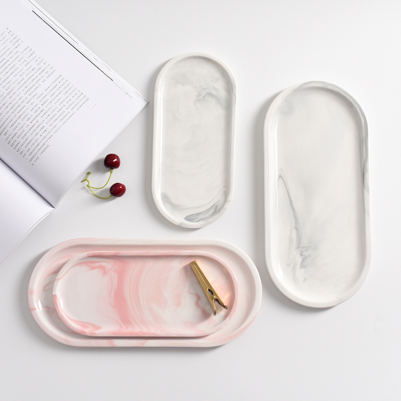 Travertine Tray Oval - Nordic Marble Texture Tray Ceramic Oval