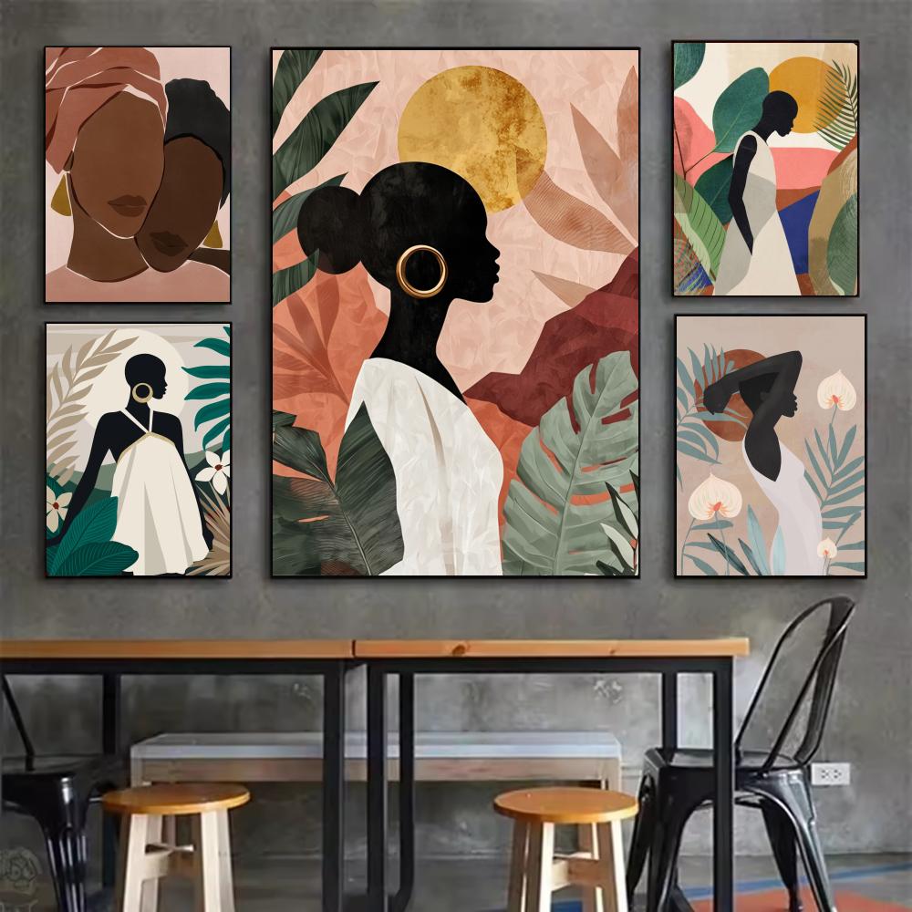Interior Design With Wallpaper - african woman flower leaves Poster Minimalist