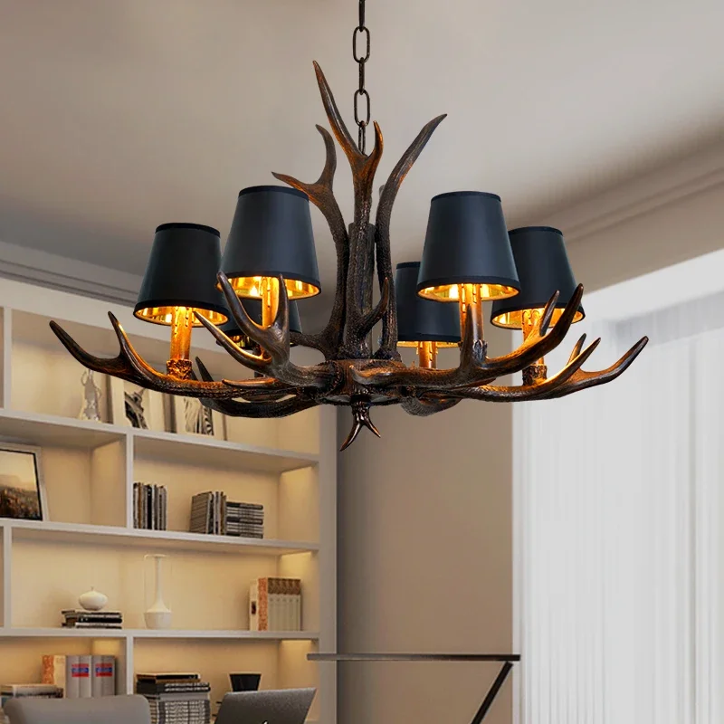 Interior Design Kitchen And Living Room - Vintage Antler design LED chandeliers Table