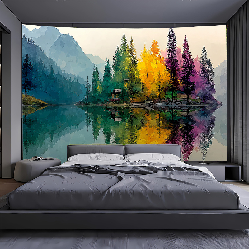 Colorful Forest Lake Wall Mura - Interior Design With Wallpaper 리뷰 및 가격