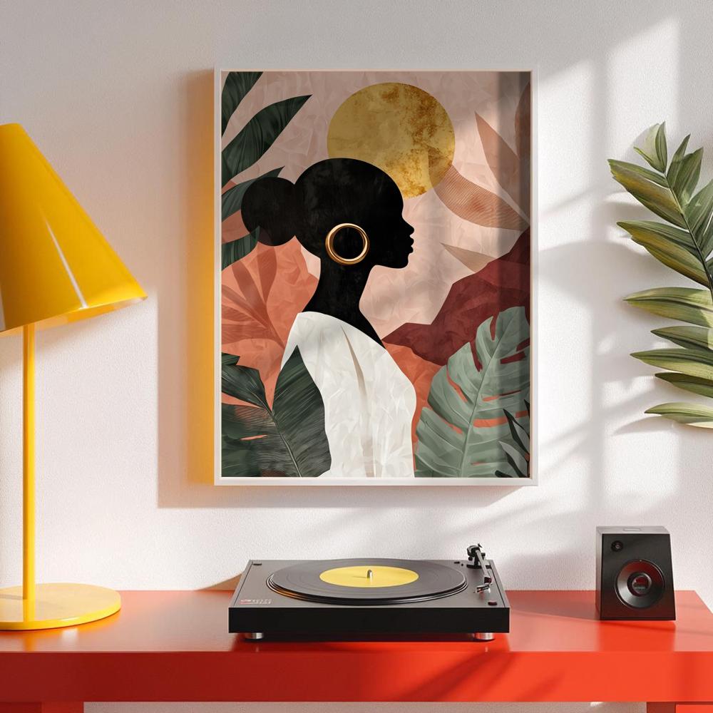 african woman flower leaves Po - Interior Design With Wallpaper 리뷰 및 가격