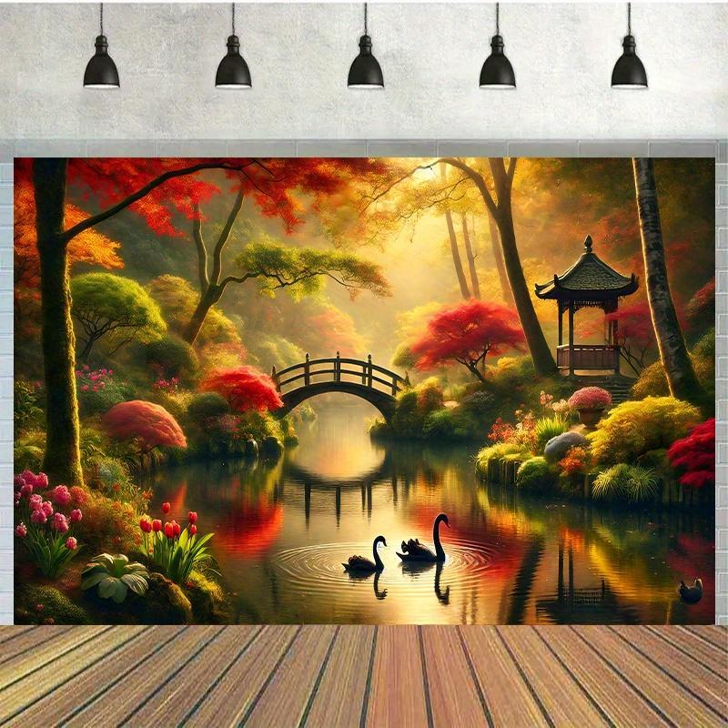 Autumn Garden Bridge Swans Wal - Interior Design With Wallpaper 리뷰 및 가격