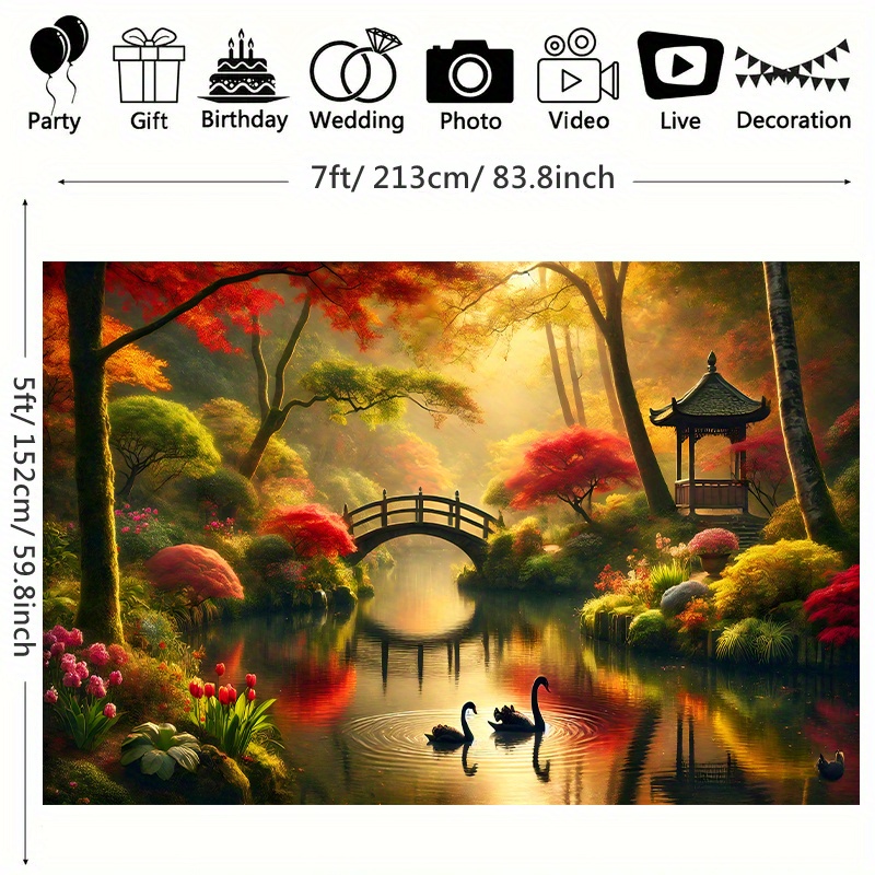 Autumn Garden Bridge Swans Wal - Interior Design With Wallpaper 리뷰 및 가격