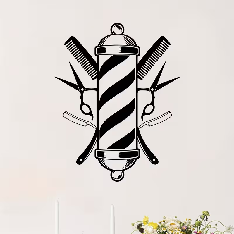 Barber Shop Wall Sticker Vinyl - Interior Design With Wallpaper 리뷰 및 가격