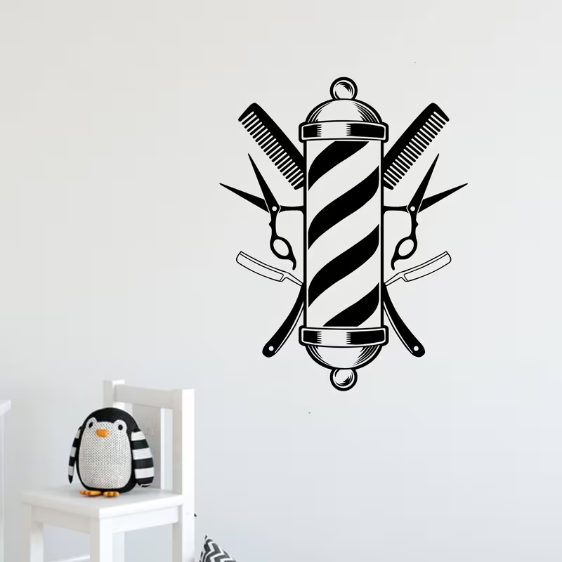 Barber Shop Wall Sticker Vinyl - Interior Design With Wallpaper 리뷰 및 가격